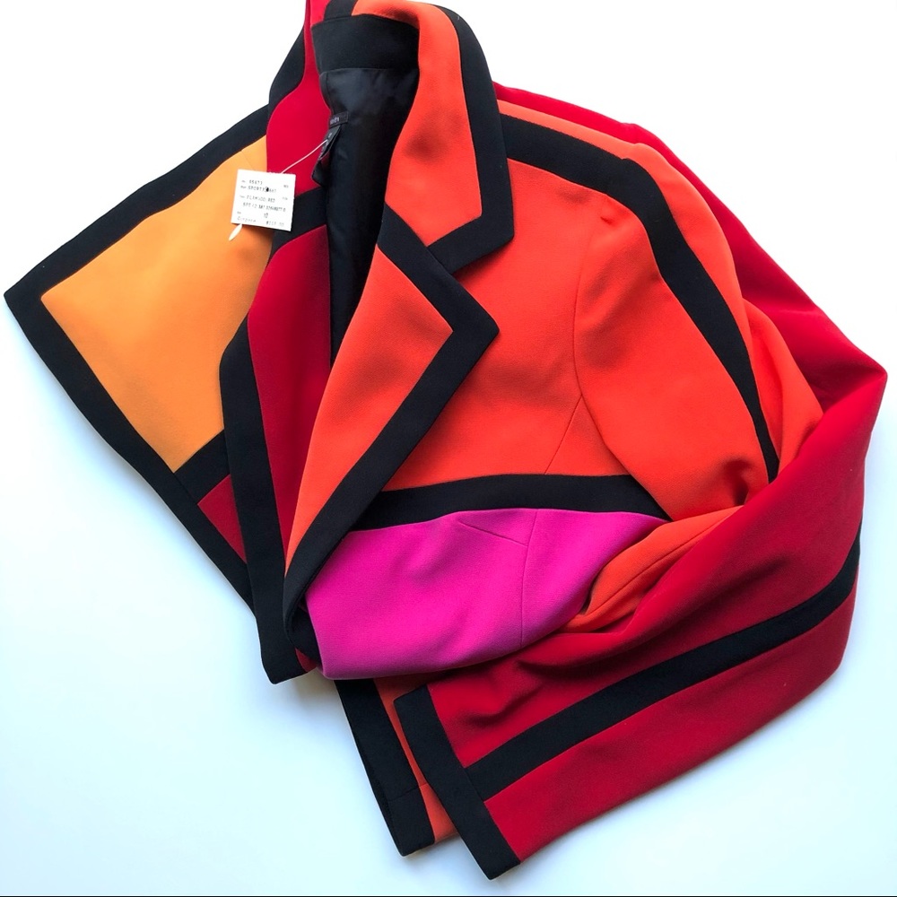 Vintage Sandra Blazer 90s Color Block Long Jacket Pink Orange Red Black - Picture 11 of 14